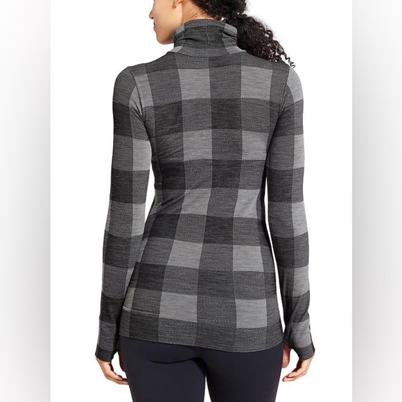Athleta Buffalo Check Remarkawool Turtleneck Black Heather Gray Small Ski Snow - Picture 1 of 7